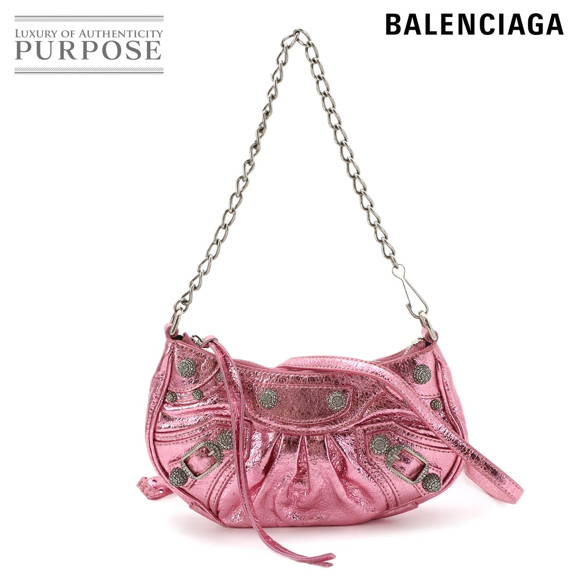 BALENCIAGA ル カゴール ミニ 2way チェーン ハンド ショルダー バッグ レザー メタリックピンク 695814 Le Cagole Mini Bag バレンシアガ 90319958