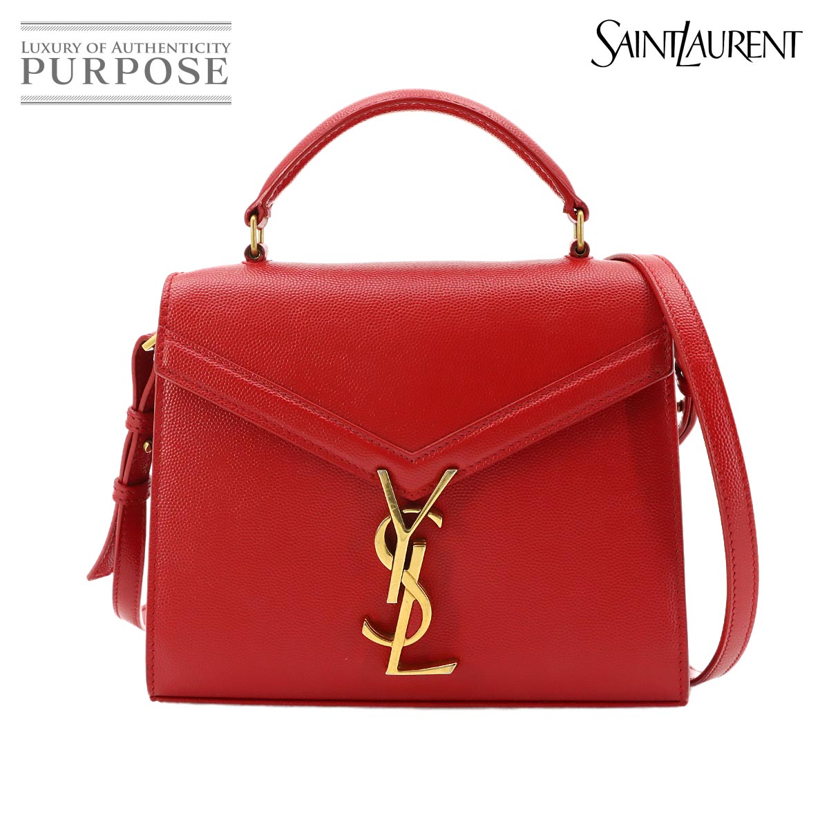 SAINT LAURENT カサンドラ トップハンドル ミニ 2way ハンド ショルダー バッグ レザー レッド 602716 Cassandra Bag サンローラン 90320677