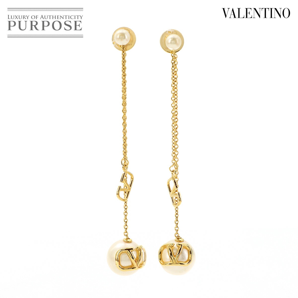 VALENTINO GARAVANI Vロゴ フェイクパール スイング ピアス ゴールド ホワイト アクセサリー Earrings ヴァレンティノ ガラヴァーニ 90321724