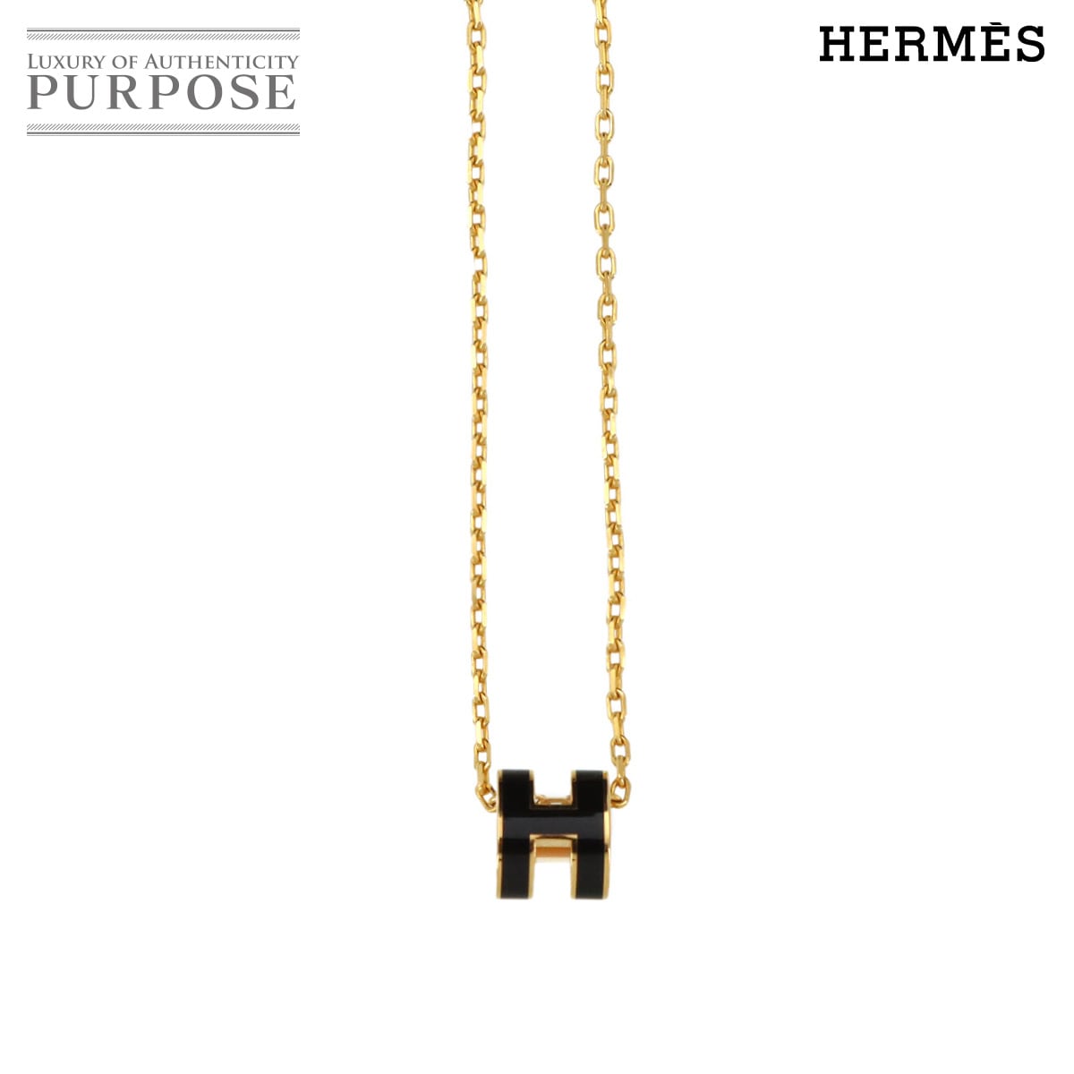 HERMES ミニ ポップアッシュ H ネックレス ブラック ゴールド アクセサリー Pop H Necklace エルメス 90321948
