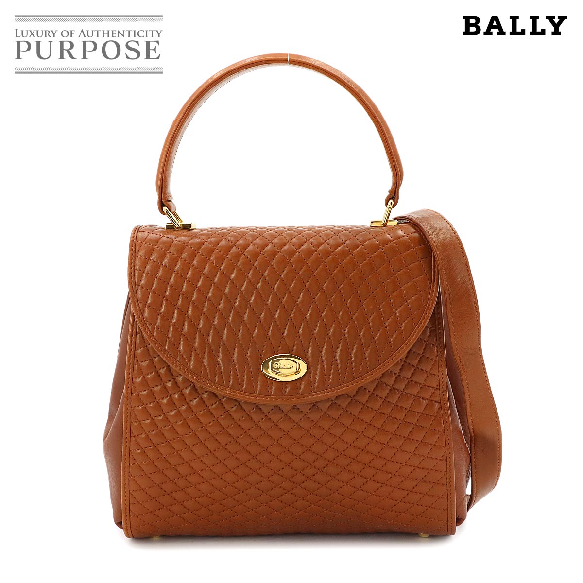 BALLY キルティング 2way ハンド ショルダー バッグ レザー ブラウン ゴールド 金具 Quilting Bag バリー 90322972