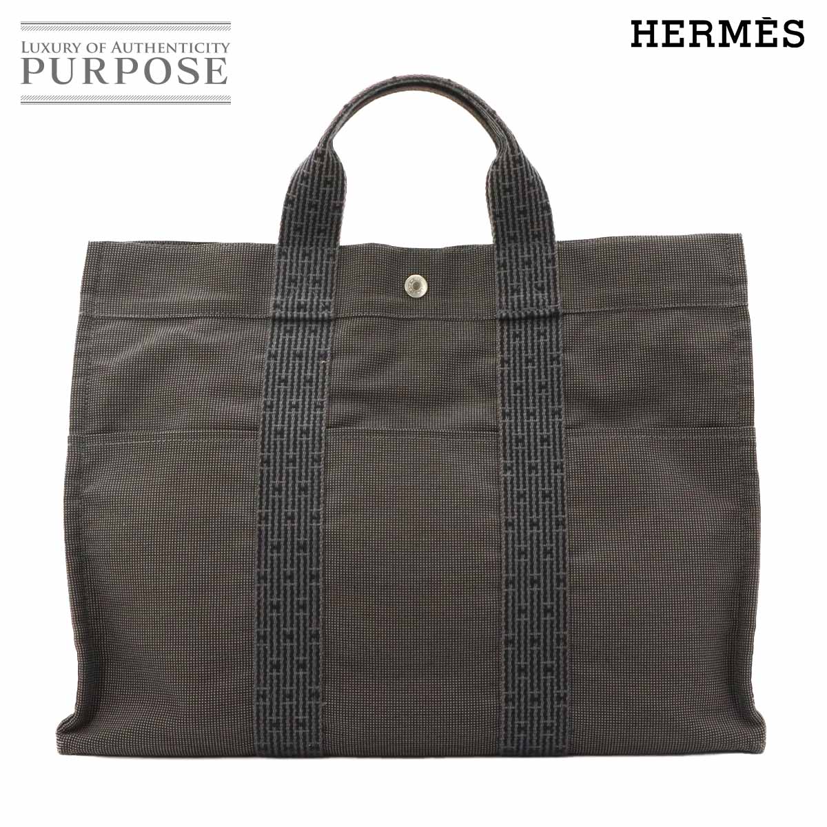HERMES エールライン MM トート バッグ キャンバス グレー シルバー 金具 Herline Tote MM エルメス 90323018