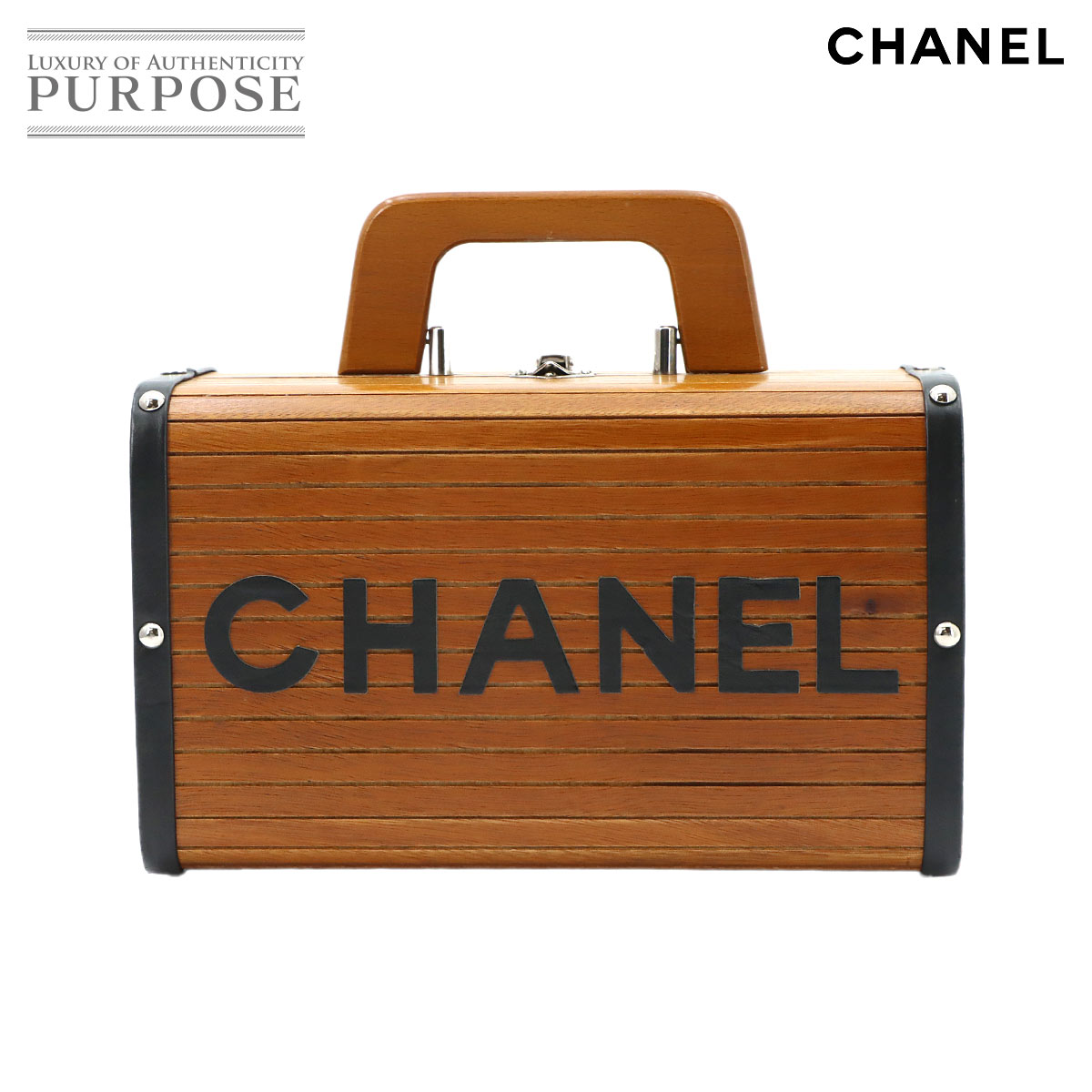 CHANEL ウッド バニティ ハンド バッグ ウッド レザー ブラウン ブラック シルバー 金具 ヴィンテージ Wood Vanity シャネル 90324258