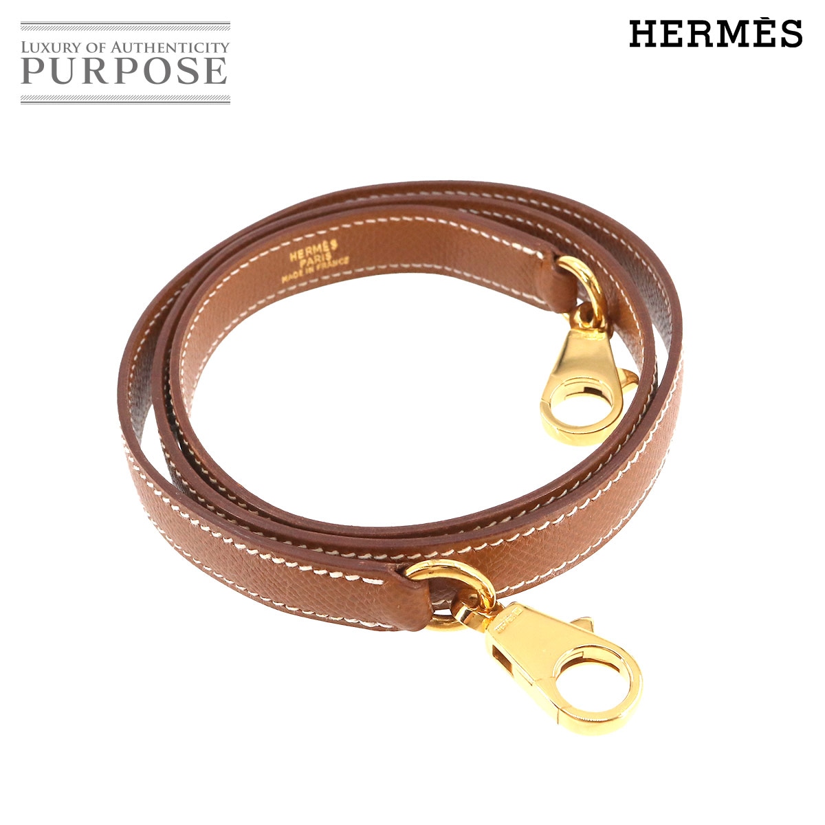 HERMES ケリー ボリード ショルダー ストラップ エプソン ゴールド ブラウン 小物 Shoulder Strap エルメス 90206654