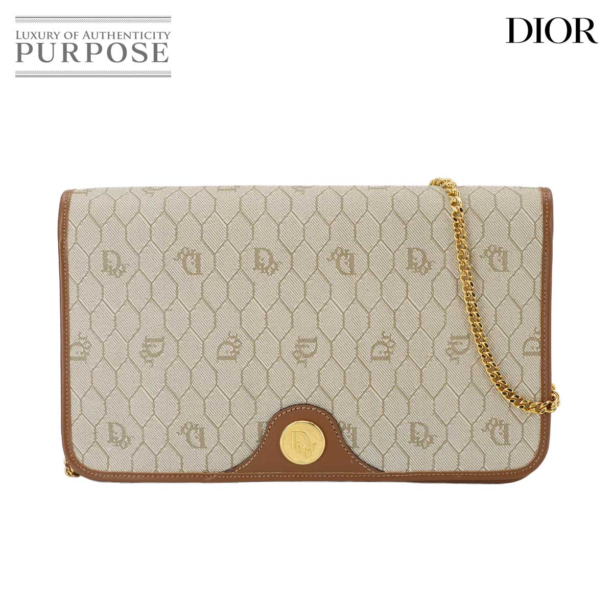 Christian Dior ハニカム 2way クラッチ ショルダー バッグ PVC レザー ベージュ ゴールド 金具 ヴィンテージ Clutch Shoulder Bag クリスチャン ディオール 90284768