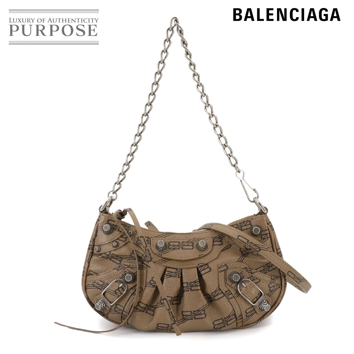 BALENCIAGA BBモノグラム ル カゴール ミニ 2way ハンド ショルダー バッグ レザー ブラウン 695814 Le Cagole Mini Bag バレンシアガ 90296094