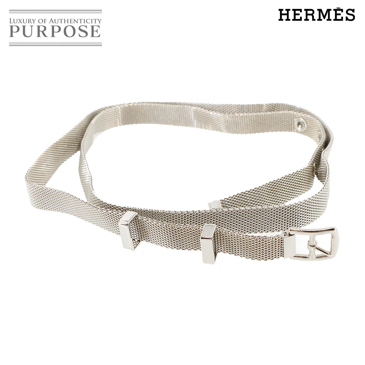 HERMES エトリヴィエール メッシュ ベルト シルバー 85 Etriviere Belt エルメス 90296254