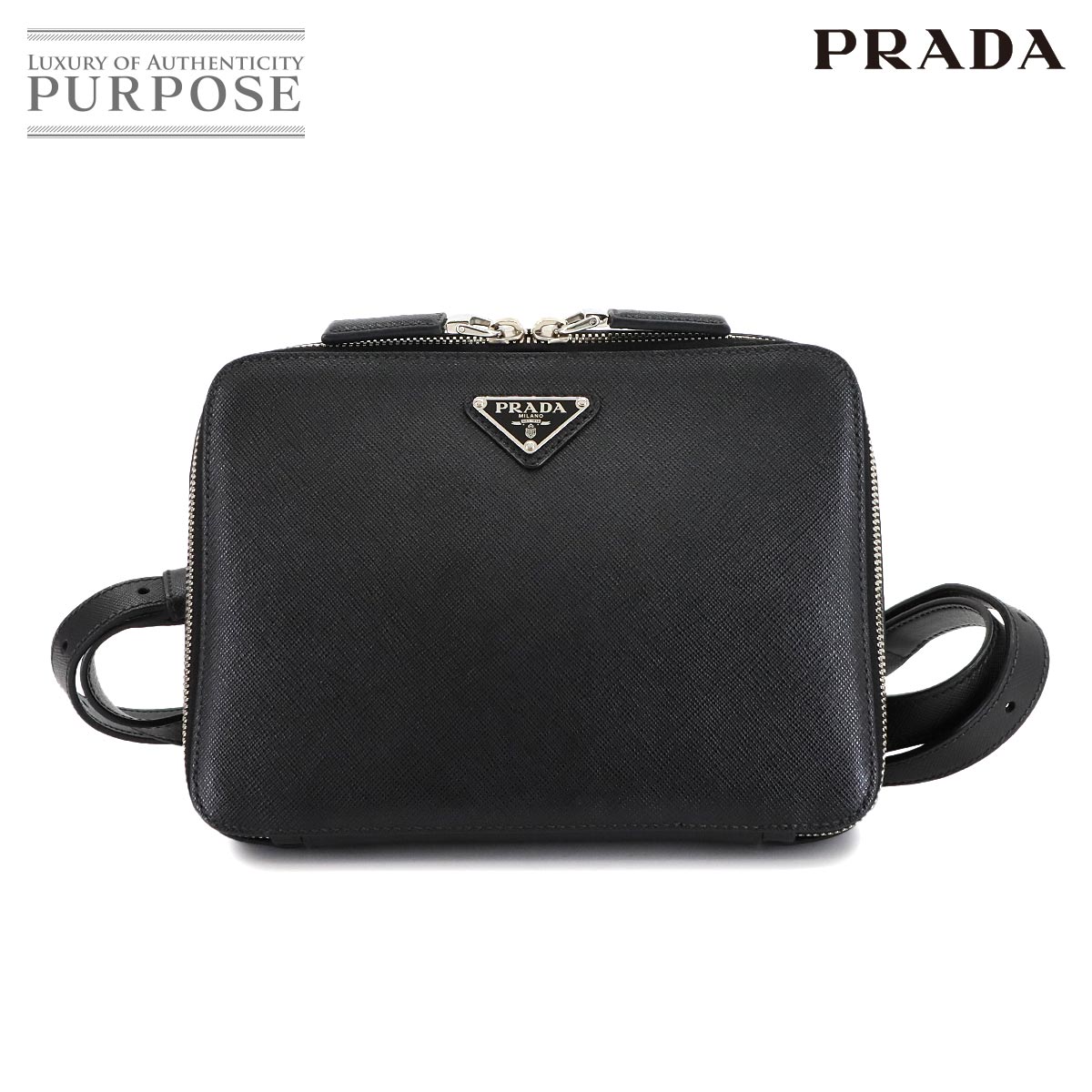 PRADA バックパック リュックサック サフィアーノレザー ブラック 2VZ038 シルバー 金具 Backpack プラダ 90301447