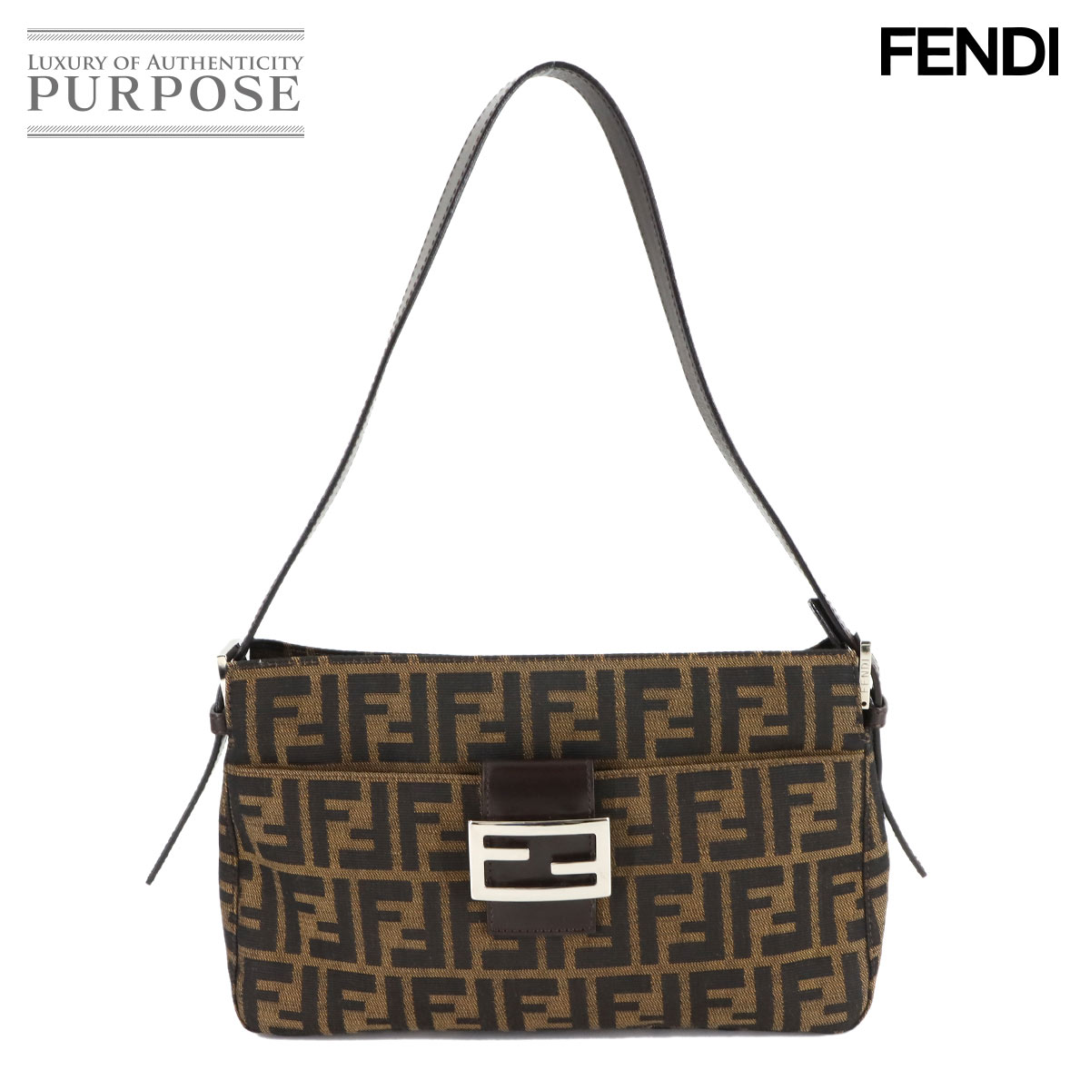FENDI ズッカ ショルダー バッグ キャンバス レザー ブラウン ブラック 26566 シルバー 金具 Zucca Shoulder Bag フェンディ 90306100