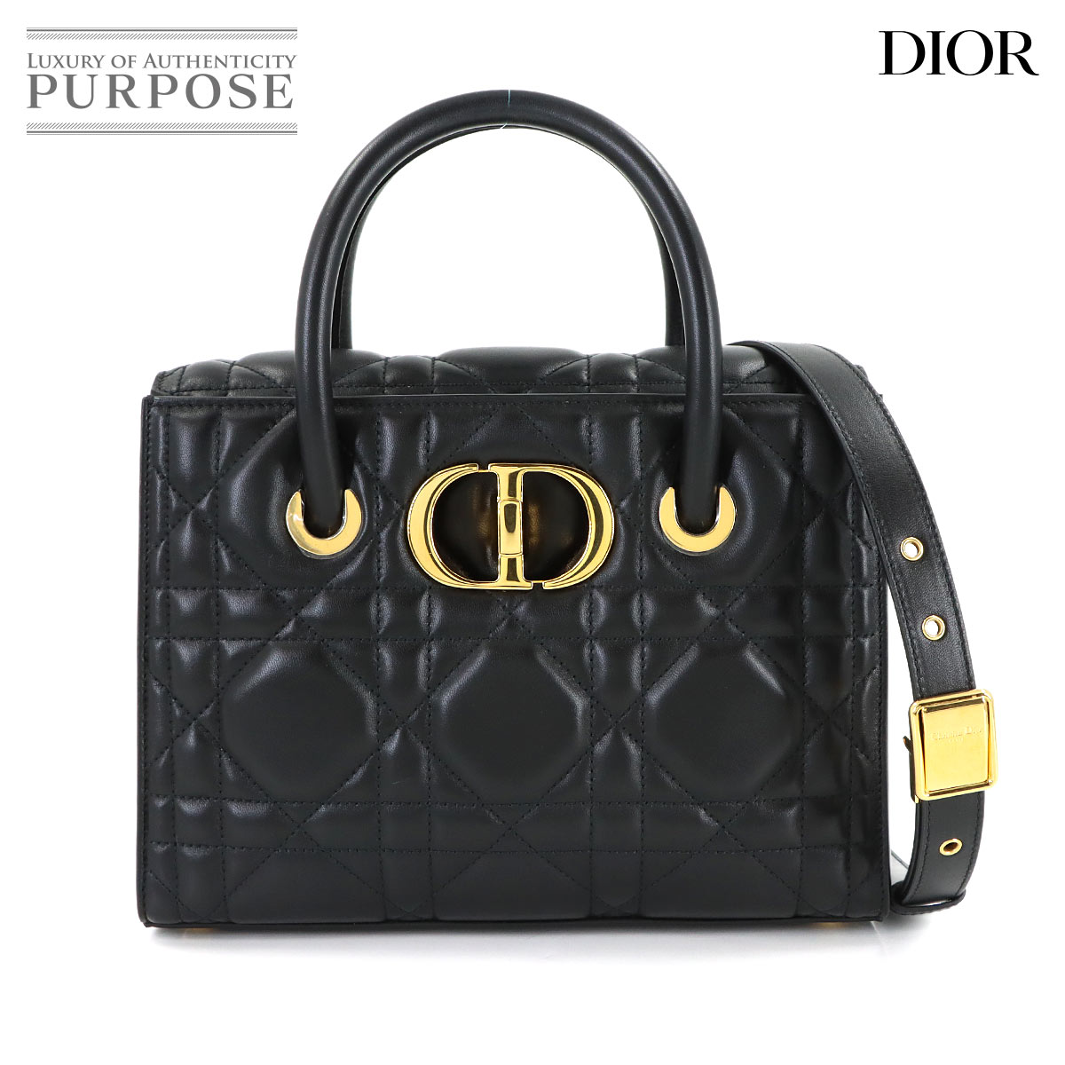 Christian Dior サントノレ マクロカナージュ 2way ハンド ショルダー バッグ レザー ブラック ゴールド 金具 Saint Honore Bag クリスチャン ディオール 90312787