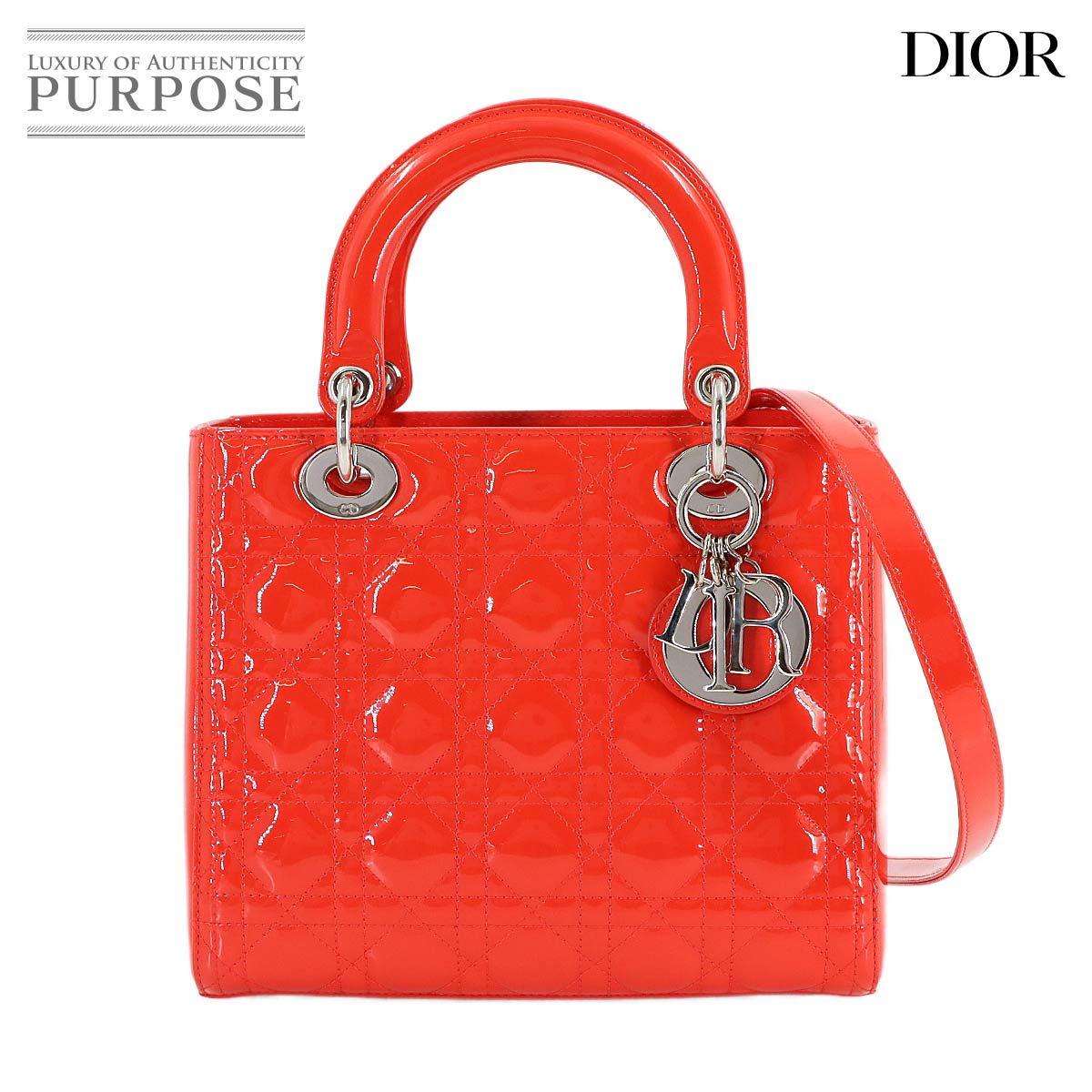 Chiristian Dior カナージュ レディディオール ミディアム 2way ハンド ショルダー バッグ エナメル レッド Lady dior クリスチャン ディオール 90316593