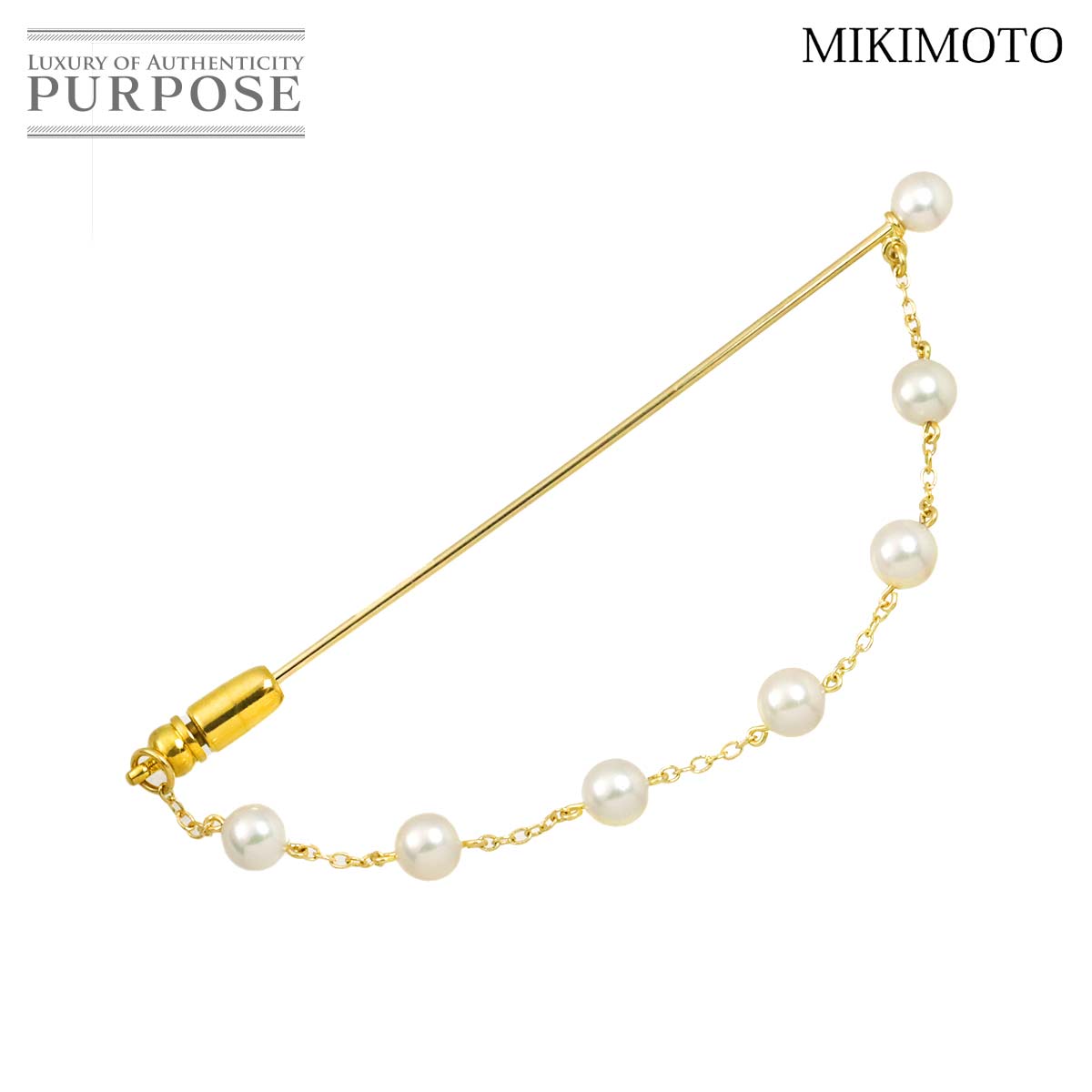 MIKIMOTO アコヤ真珠 4.9-4.5mm ピンブローチ K14 YG イエローゴールド 585 パール Brooch ミキモト 90319188