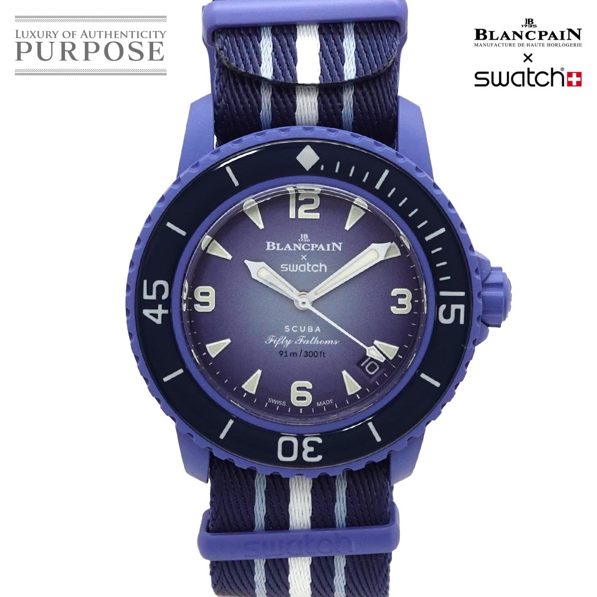 swatch Blancpain×swatch スキューバ フィフティ ファゾムス アトランティック オーシャン SO35A100 メンズ 腕時計 デイト ブルー オートマ 自動巻き Atlantic Ocean スウォッチ 90325375