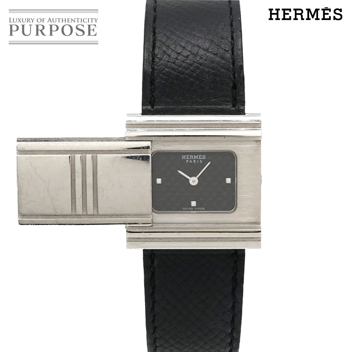 HERMES クリッパー CL4 210 レディース 腕時計 デイト ピンク クォーツ