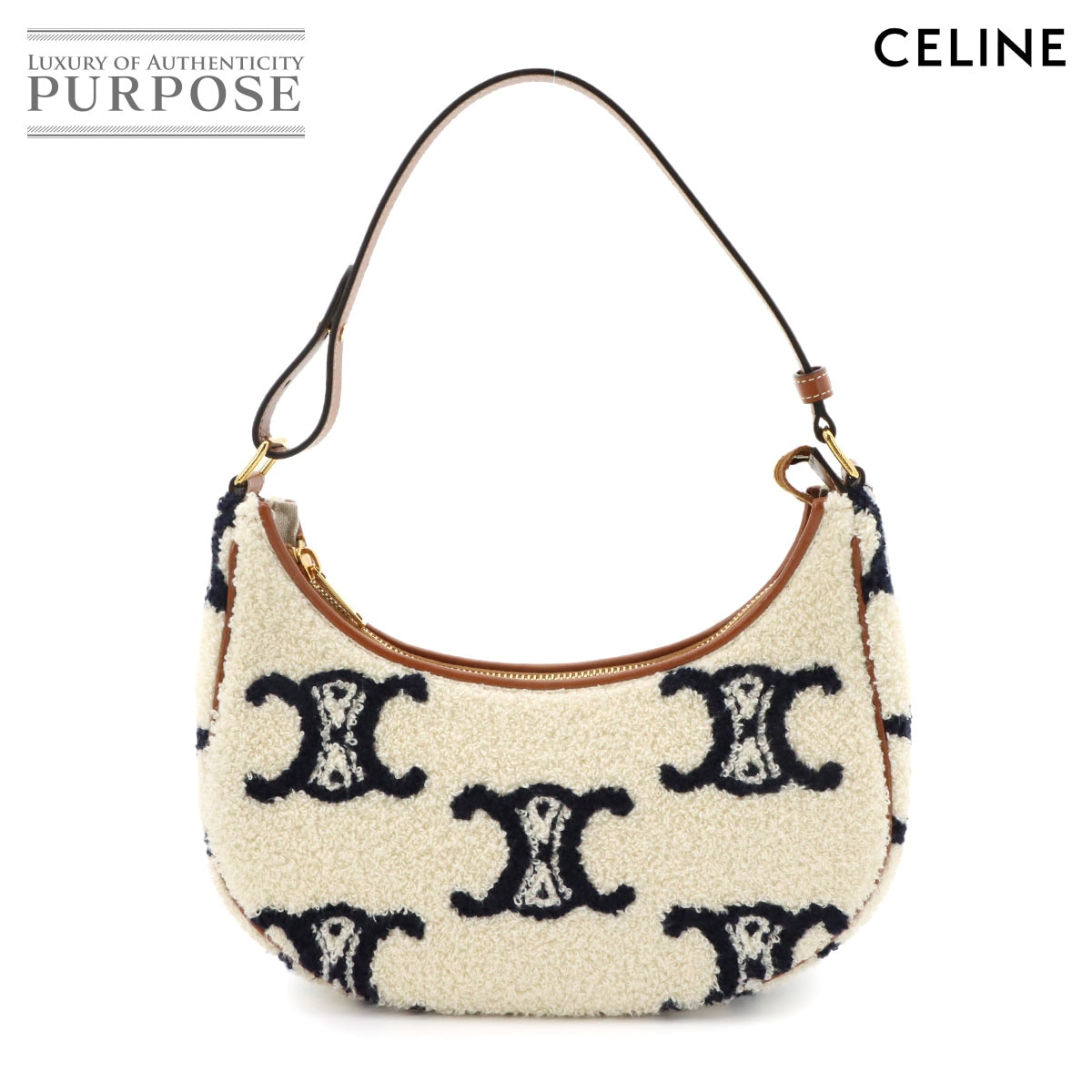 CELINE トリオンフ アヴァ ショルダー バッグ パイル レザー アイボリー ブラック ブラウン 193952DT6 Ava セリーヌ 90322803