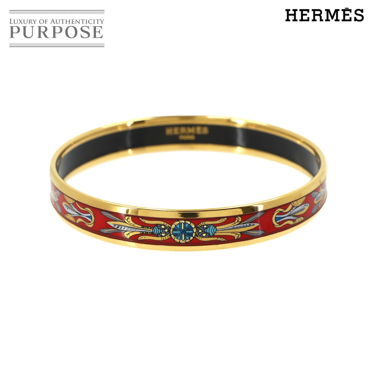 HERMES エマイユ PM バングル ブレスレット ゴールド レッド アクセサリー Email PM エルメス 90324059