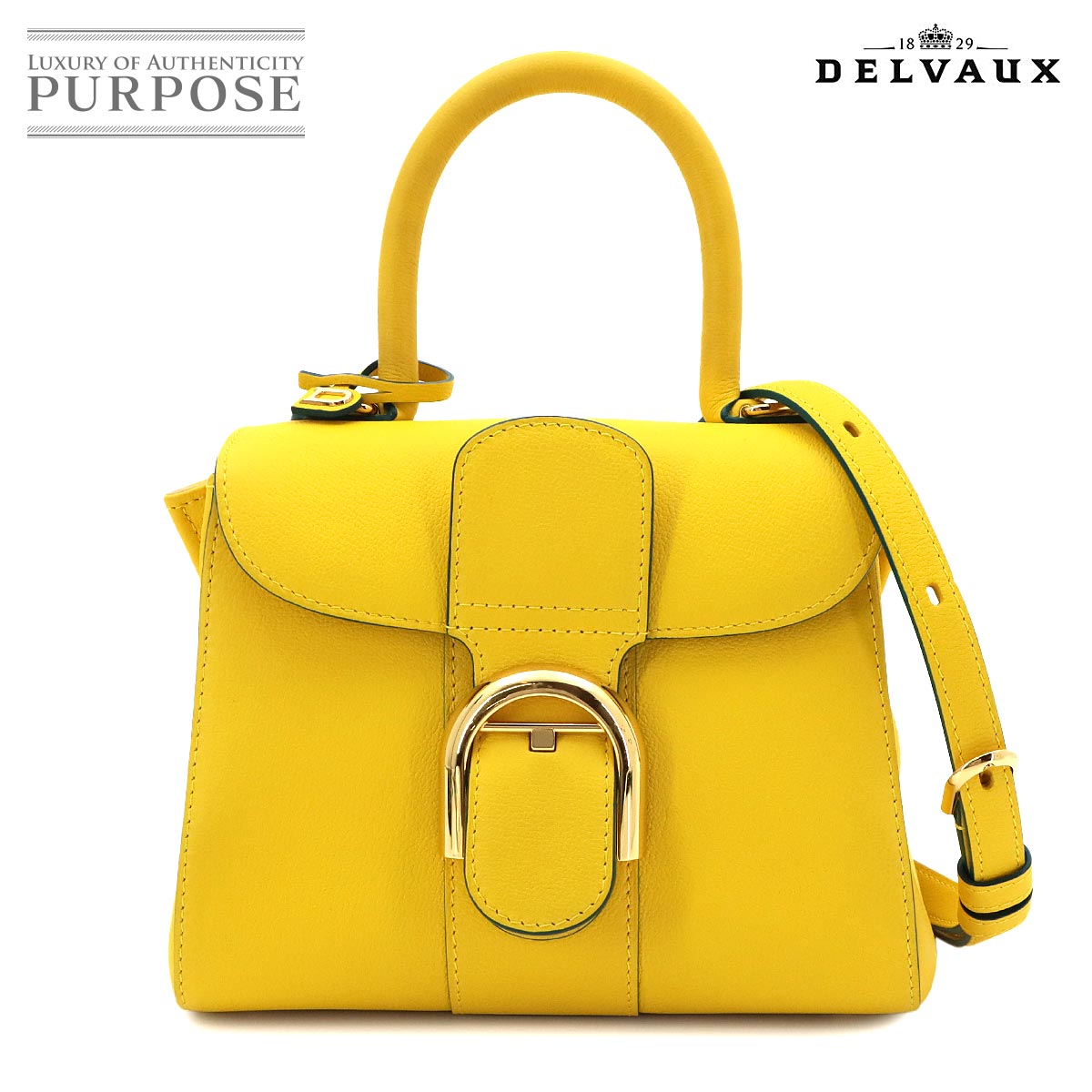 DELVAUX ブリヨン ミニ 2way ハンド ショルダー バッグ レザー イエロー ゴールド 金具 Brillant Mini デルヴォー 90316571