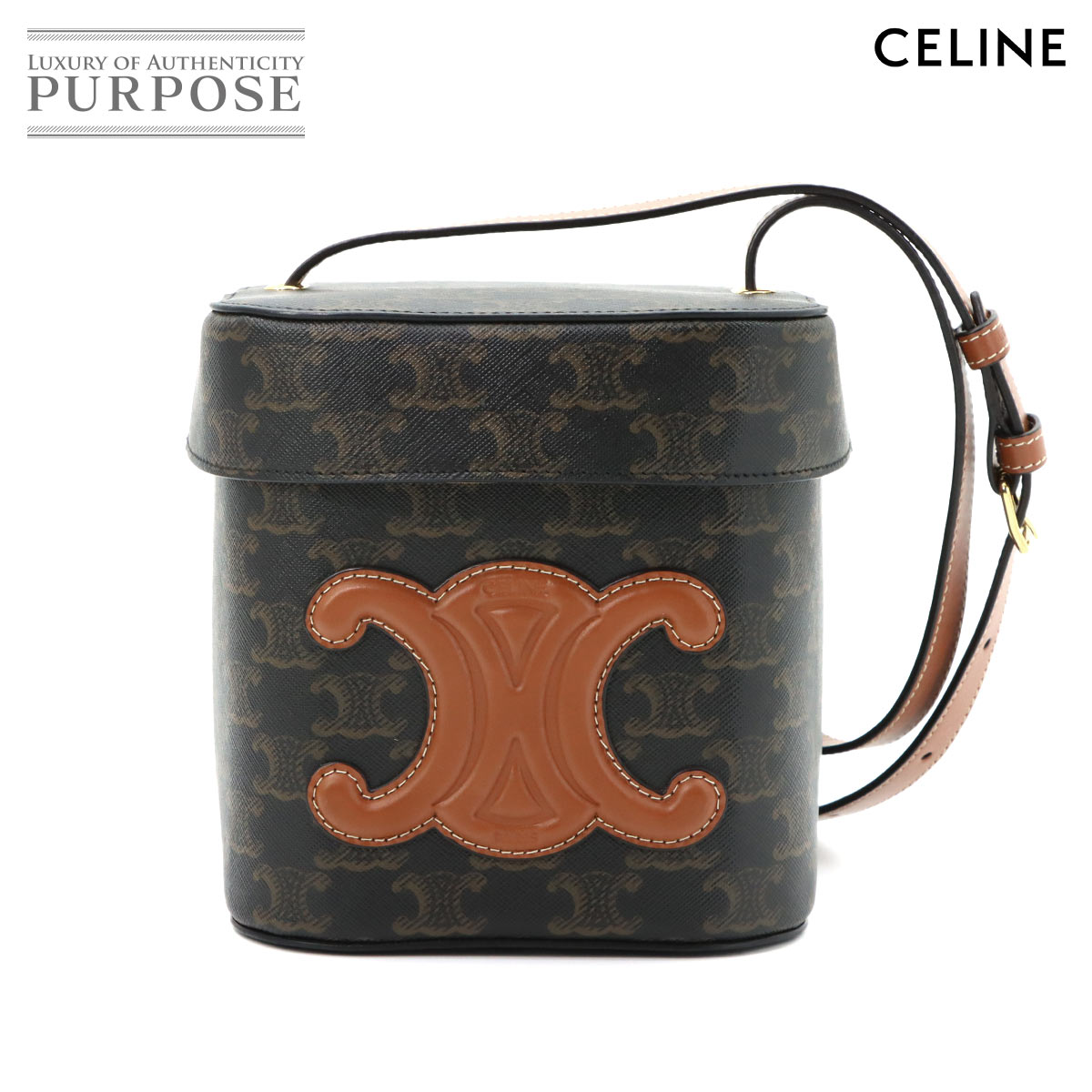 CELINE キュイル トリオンフ ミディアム ボックス ショルダー バッグ PVC レザー タン 199252EIN Medium Box Cuir Triomphe セリーヌ 90318877