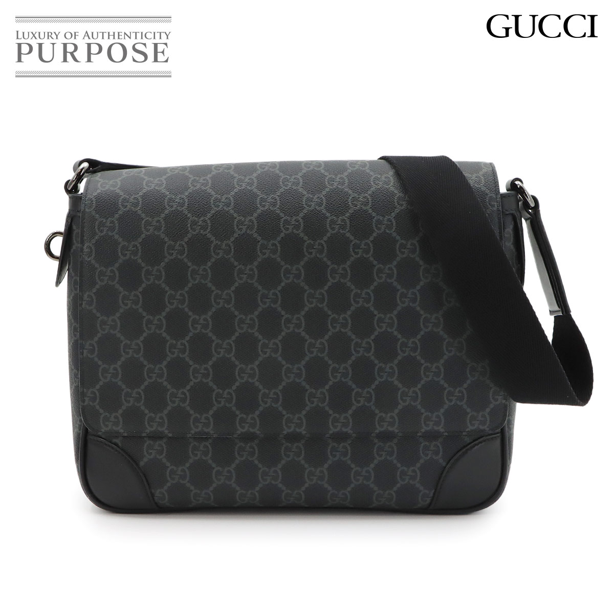 GUCCI GGエンブレム ミディアム クロスボディ ショルダー バッグ レザー ブラック 821154 Medium Crossbody Bag グッチ 90320626