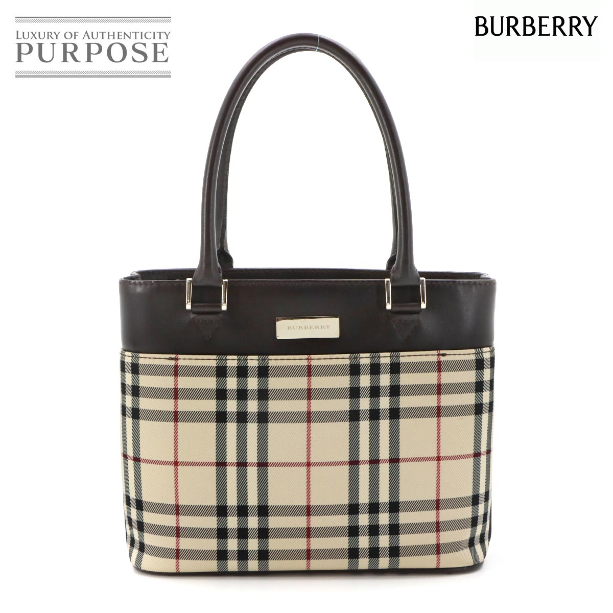 BURBERRY ミディアム チェック トート バッグ PVC レザー ダークバーチ