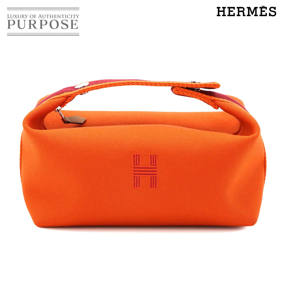 HERMES ブリッド ア ブラック PM ハンド バッグ トワルアッシュ フーオレンジ ルージュアッシュ シルバー 金具 ポーチ Bride a Brac PM エルメス 90324572