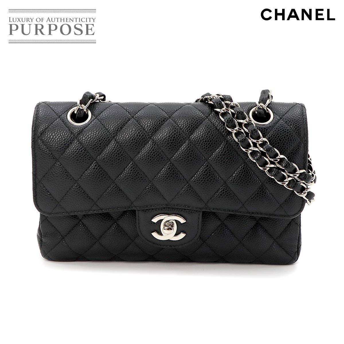 CHANEL キャビアスキン チェーン ウォレット 長財布 レザー ブラック