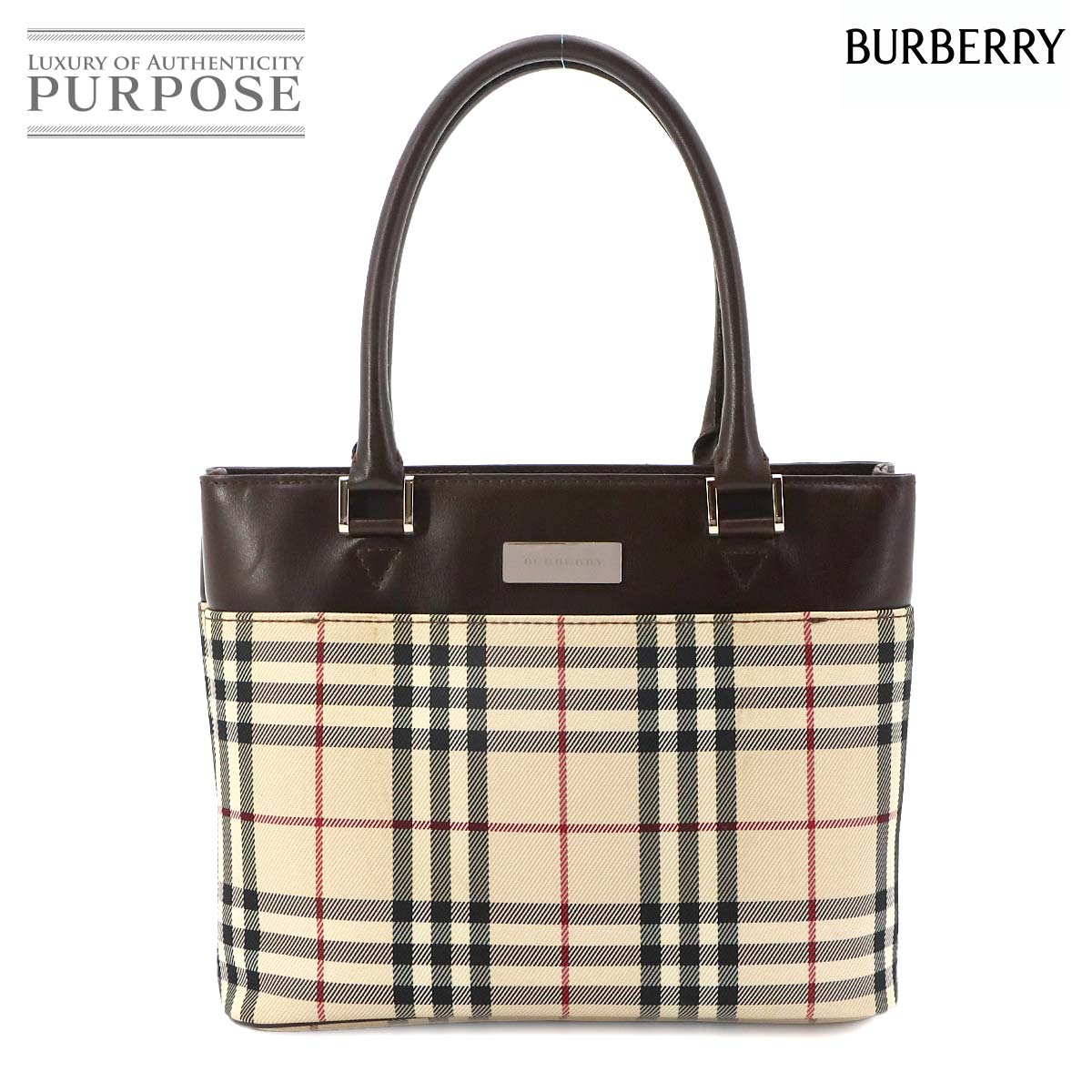 BURBERRY ノバチェック ハンド バッグ キャンバス レザー ベージュ ダークブラウン Hand Bag バーバリー 90325528