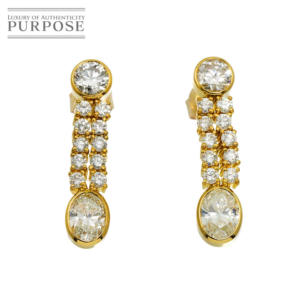 ダイヤ 1.07ct/1.08ct 0.38ct/0.38ct ピアス K18 YG イエローゴールド 750 Diamond Earrings Pierced 90321343