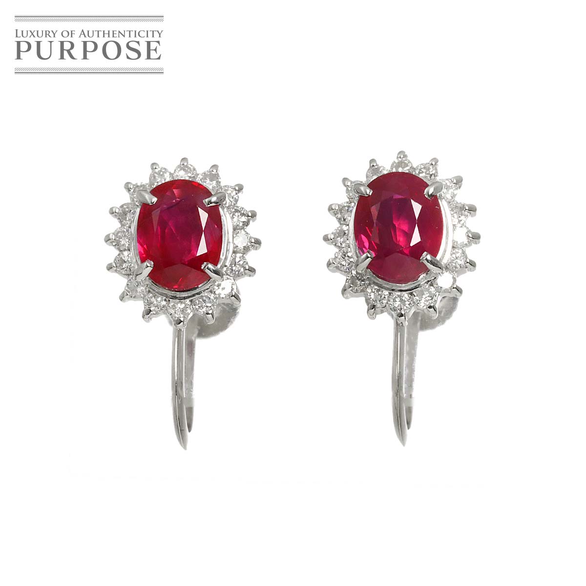 ルビー 0.68ct/0.65ct ダイヤ 0.13ct/0.13ct イヤリング Pt プラチナ Ruby Earrings Clip on 90322767