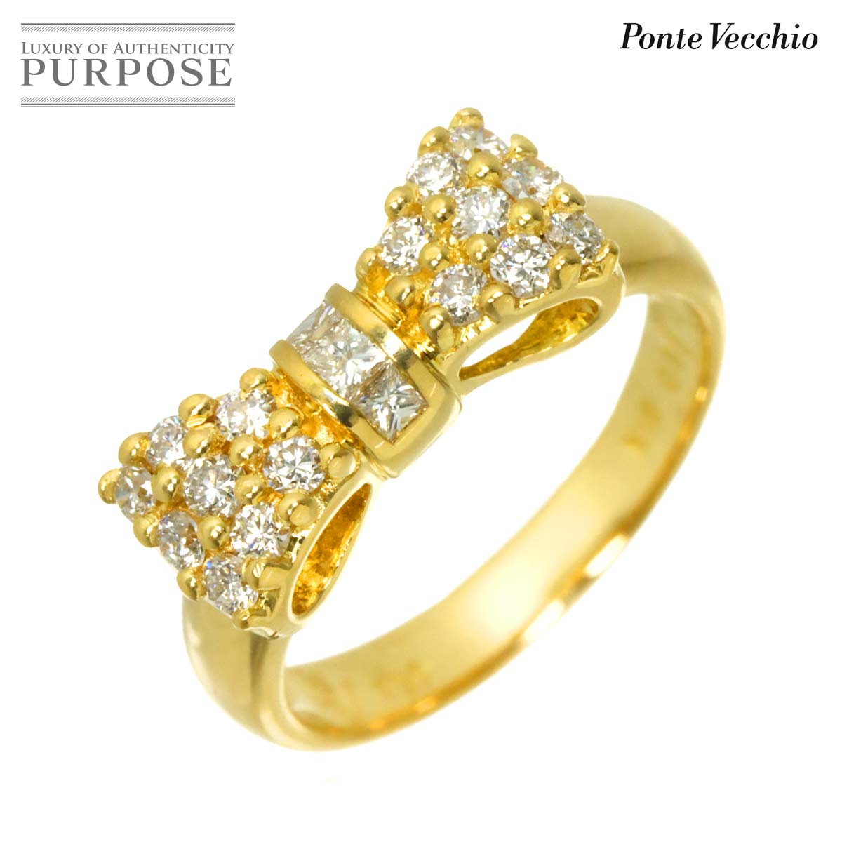 Ponte Vecchio 4号 リング ダイヤ 0.35ct K18 YG イエローゴールド 750 指輪 リボン Diamond Ring ポンテヴェキオ 90319886