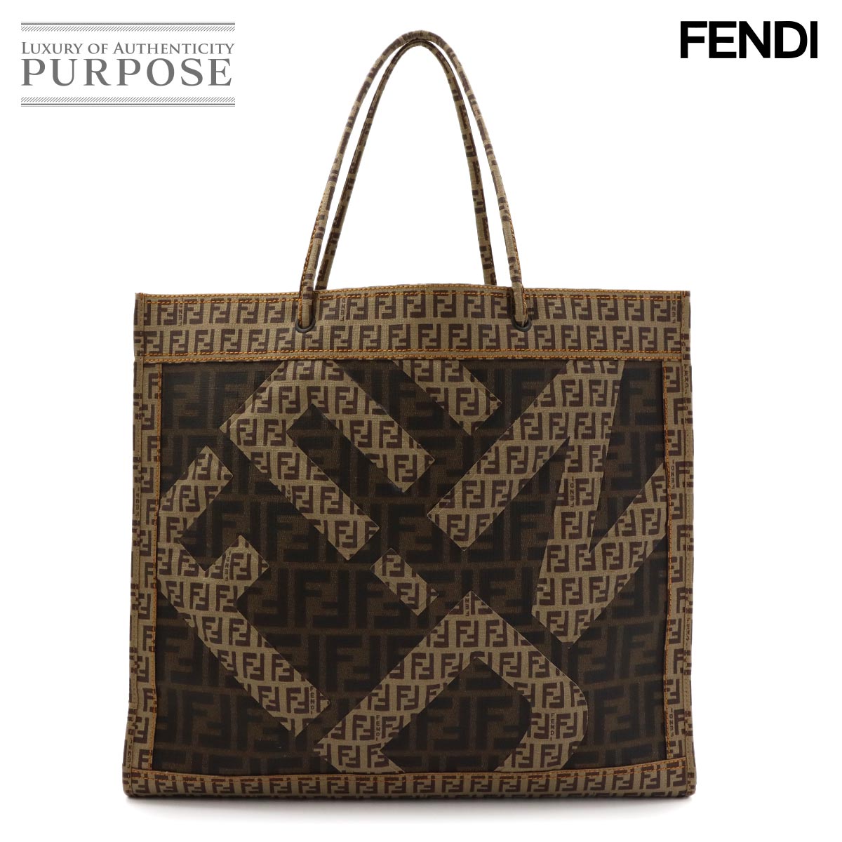 FENDI ズッキーノ トート バッグ キャンバス レザー ブラック 8BH138