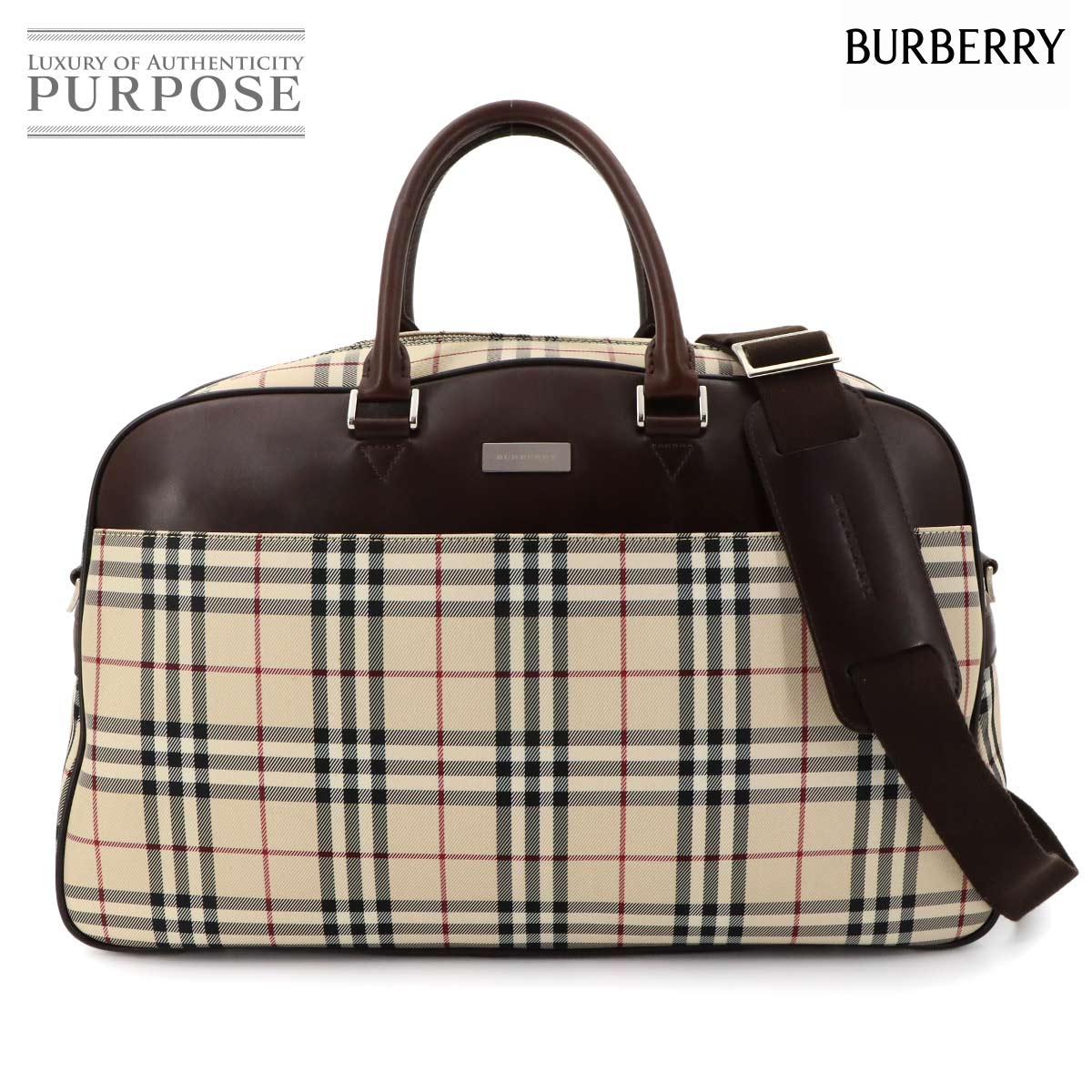 BURBERRY ノバチェック 2way ボストン ショルダー バッグ キャンバス レザー ベージュ ブラウン Boston Bag バーバリー 90319960