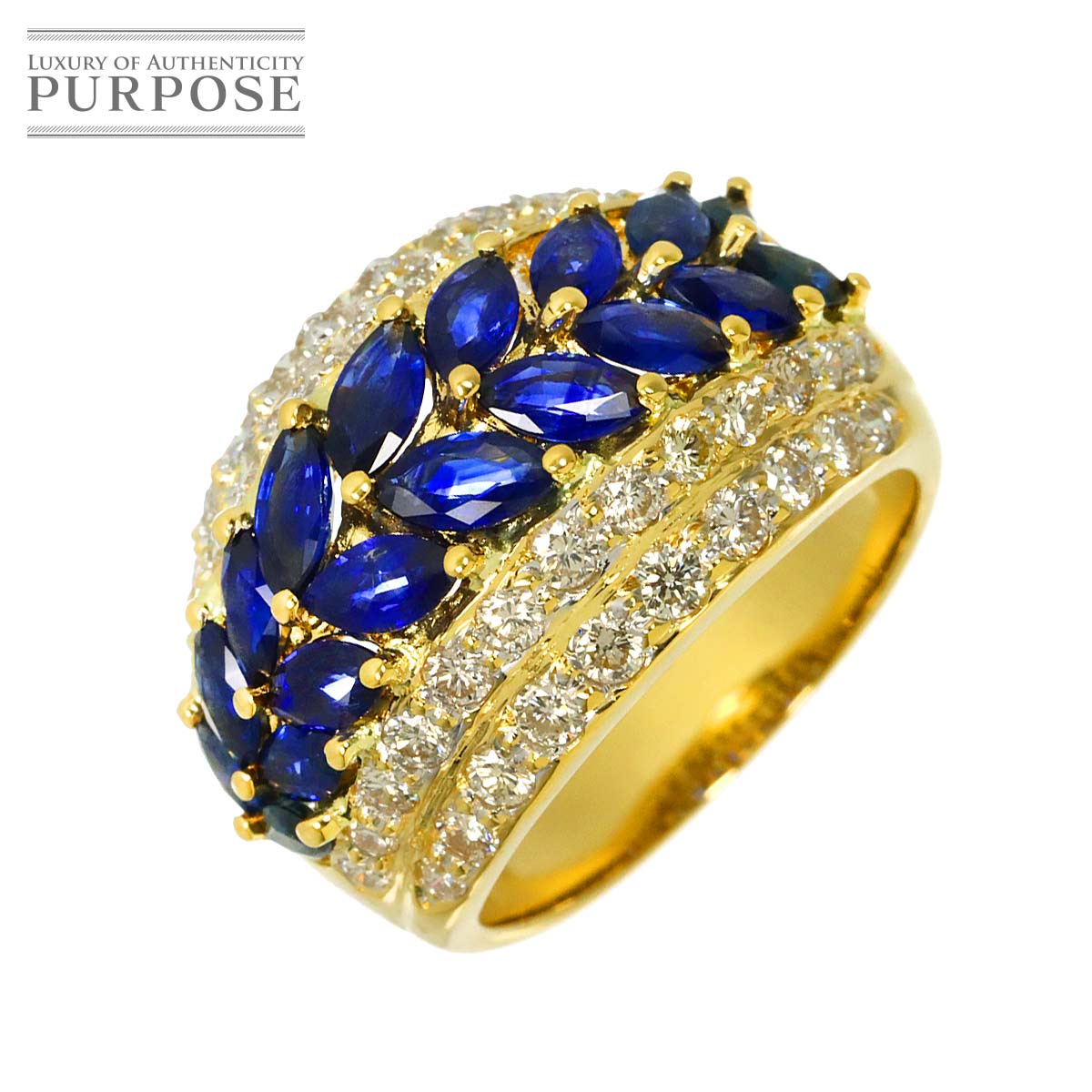 リング 12号 サファイヤ 2.37ct ダイヤ 1.22ct K18 YG イエローゴールド 750 指輪 Sapphire Ring 90320444