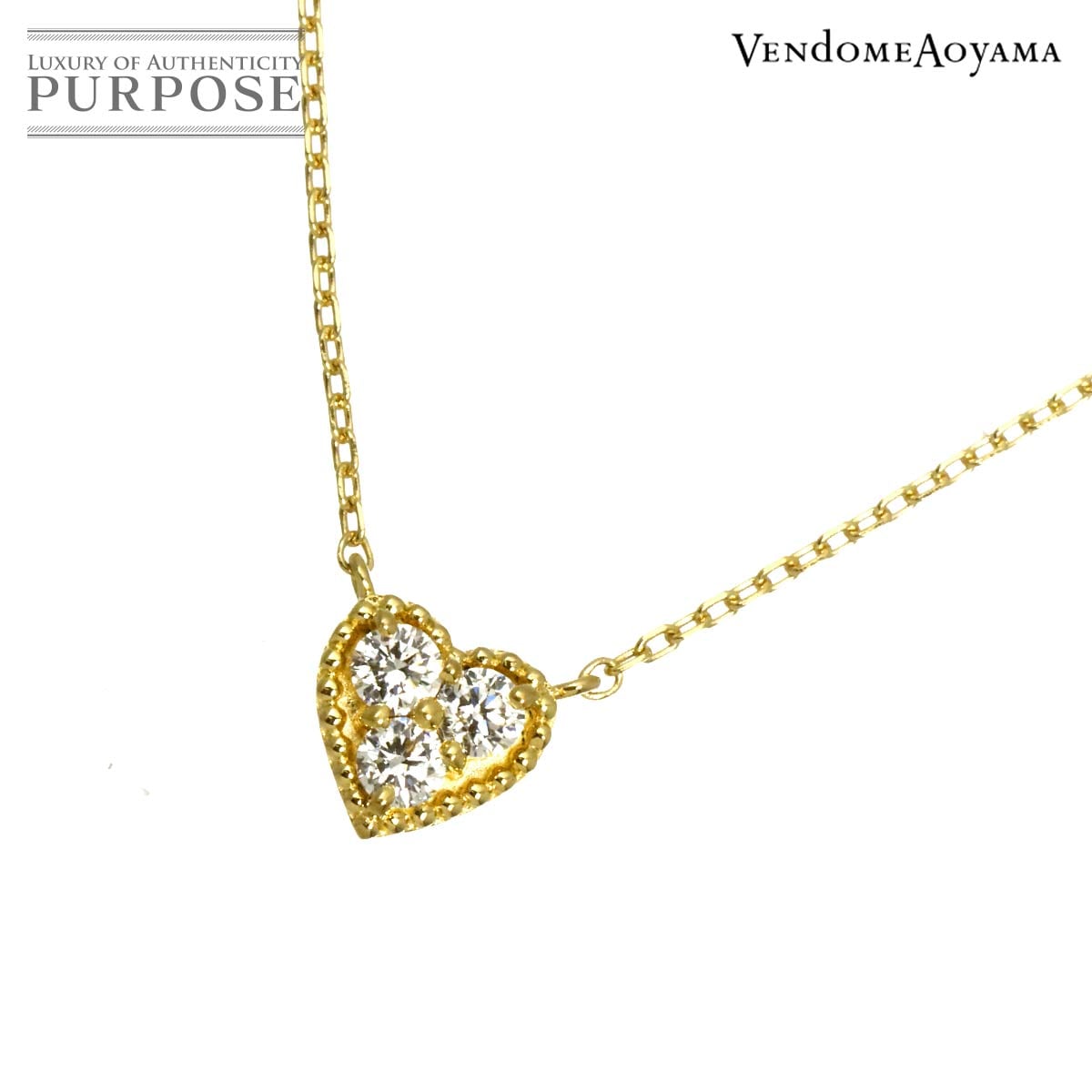 Vendome Aoyama ハート ダイヤ 0.12ct ネックレス 40cm K18 YG イエローゴールド 750 Diamond Necklace ヴァンドーム青山 90320599