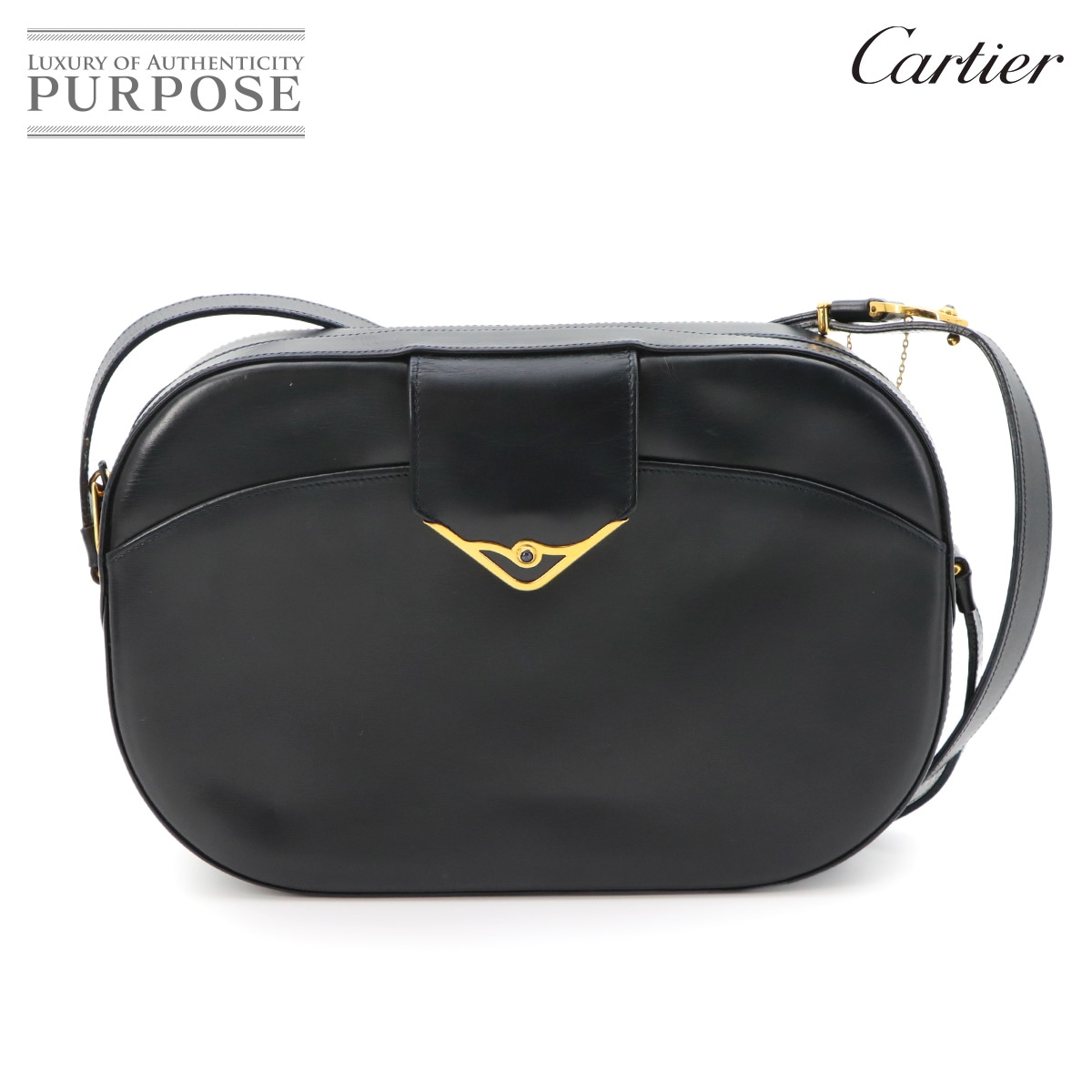 Cartier サファイアライン S DE CARTIER ショルダー バッグ レザー ネイビー ゴールド 金具 ヴィンテージ Sapphire Line Bag カルティエ 90324836