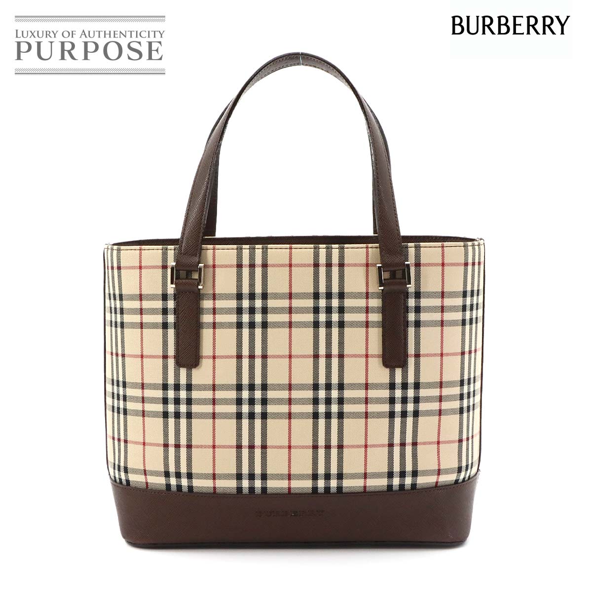 BURBERRY ノバチェック ハンド バッグ キャンバス レザー ベージュ ブラウン Hand Bag バーバリー 90325523