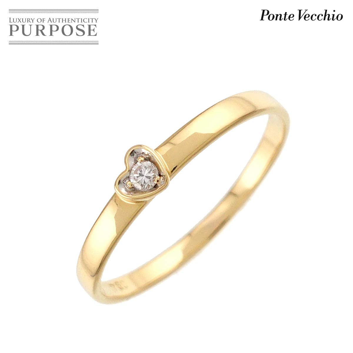 Ponte Vecchio 9.5号 リング ダイヤ K18 YG イエローゴールド 750 指輪 ハート Diamond Ring ポンテヴェキオ 90325776