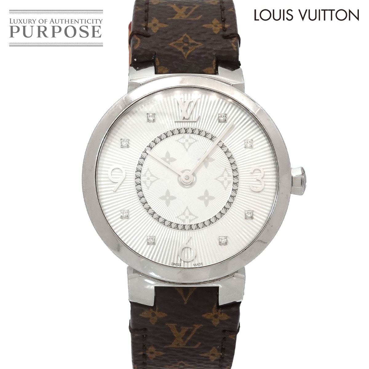 LOUIS VUITTON タンブール モノグラム Q13MJB レディース 腕時計 8P ダイヤモンド シルバー クォーツ ウォッチ Tambour ルイ ヴィトン 90326348