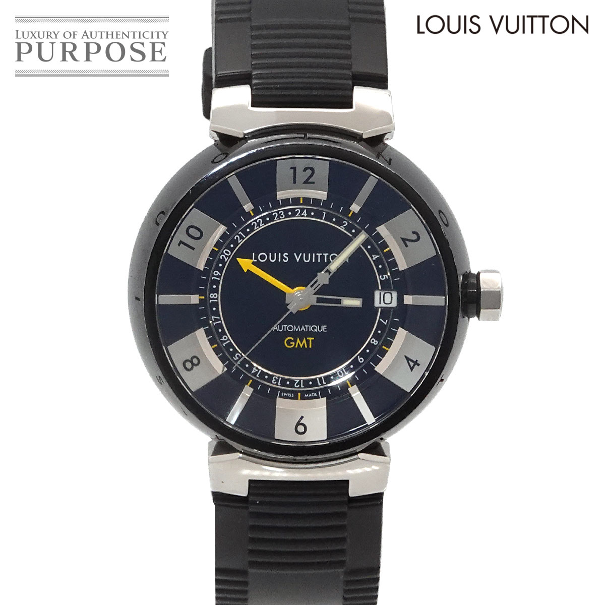 LOUIS VUITTON タンブール インブラック GMT Q113K メンズ 腕時計 デイト オートマ 自動巻き ウォッチ ルイ ヴィトン 90326365