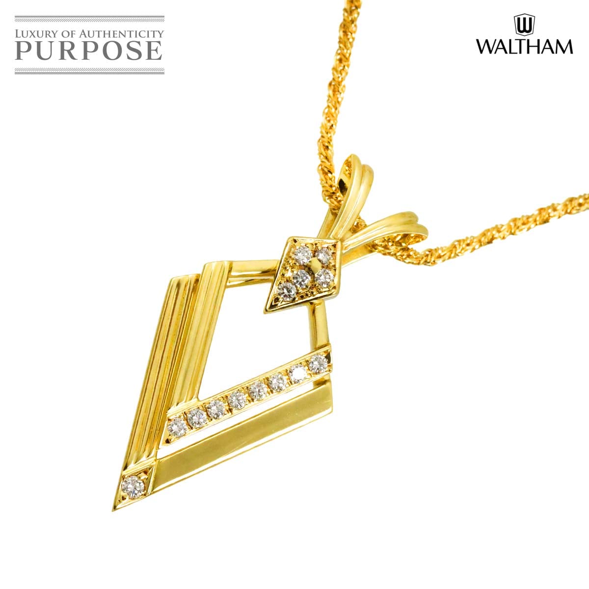 WALTHAM ダイヤ ネックレス 40cm スウィング K18 YG イエローゴールド 750 Diamond Necklace ウォルサム 90318579
