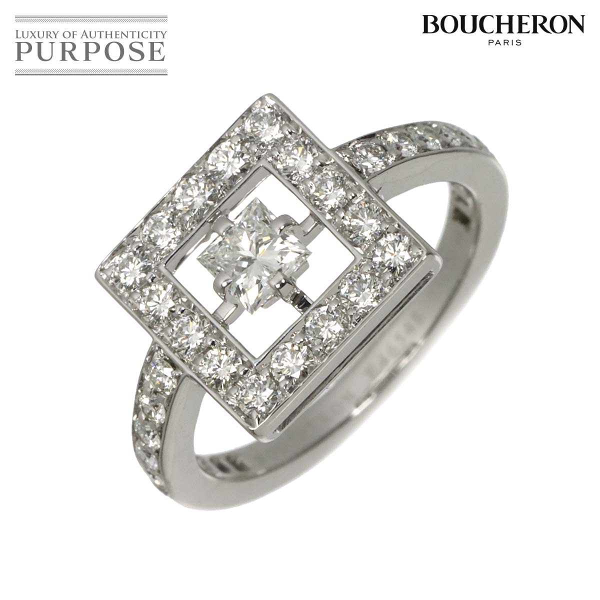 BOUCHERON アバ #48 リング ダイヤ K18 WG ホワイトゴールド 750 指輪 スクエア Diamond Ring ブシュロン 90319200