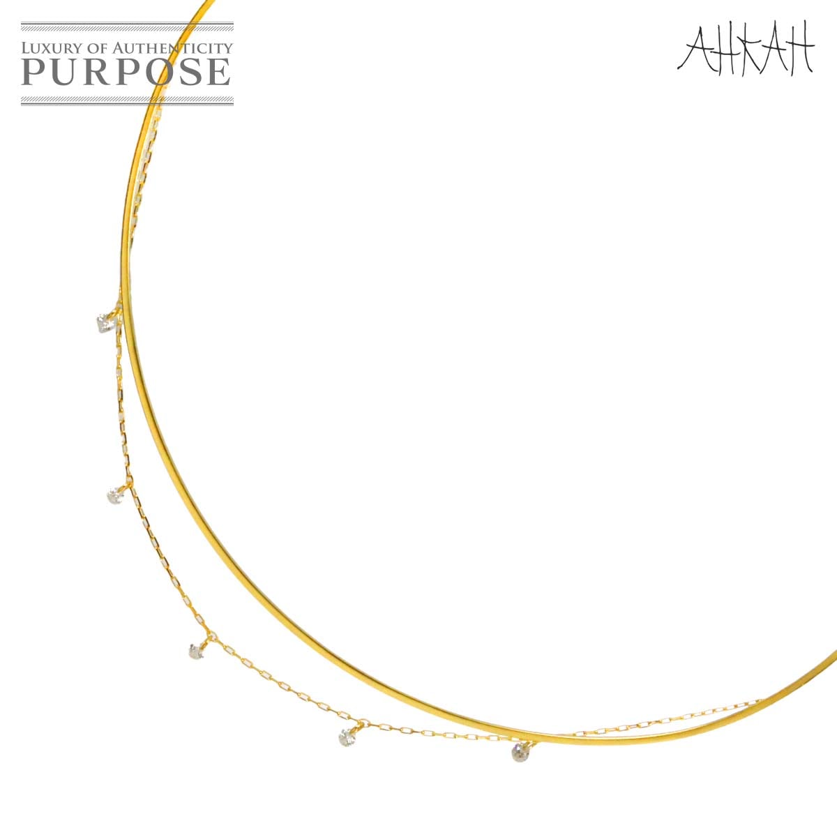 AHKAH ビンドゥチェーン ダイヤ 0.15ct チョーカー S 28cm K18 YG イエローゴールド 750 ネックレス Diamond Necklace アーカー 90319325