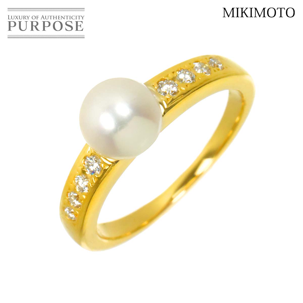 MIKIMOTO アコヤ真珠 5.7mm ダイヤ ネックレス 40cm K18 YG イエロー 
