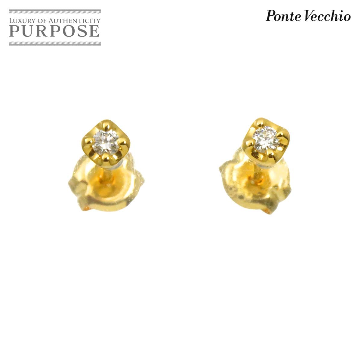 Ponte Vecchio ダイヤ 0.01/0.01ct ピアス K18 YG イエローゴールド 750 Diamond Earrings Pierced【証明書付き】ポンテヴェキオ 90320435