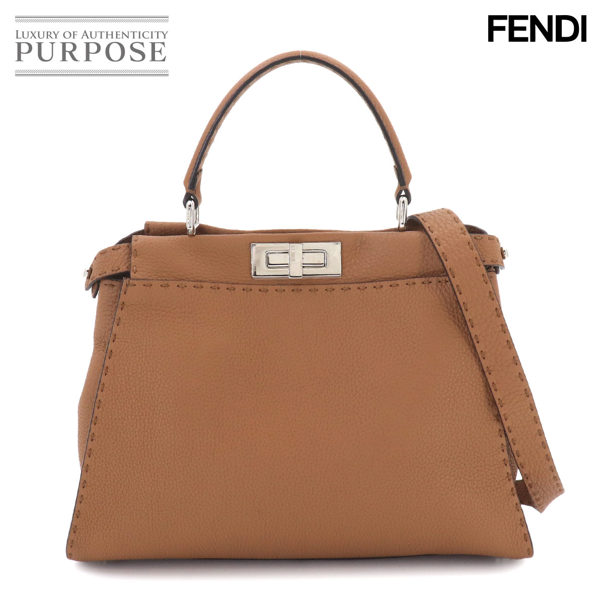 FENDI セレリア ピーカブー レギュラー 2way ハンド ショルダー バッグ レザー ブラウン 8BN290 Selleria Peekaboo フェンディ 90324594