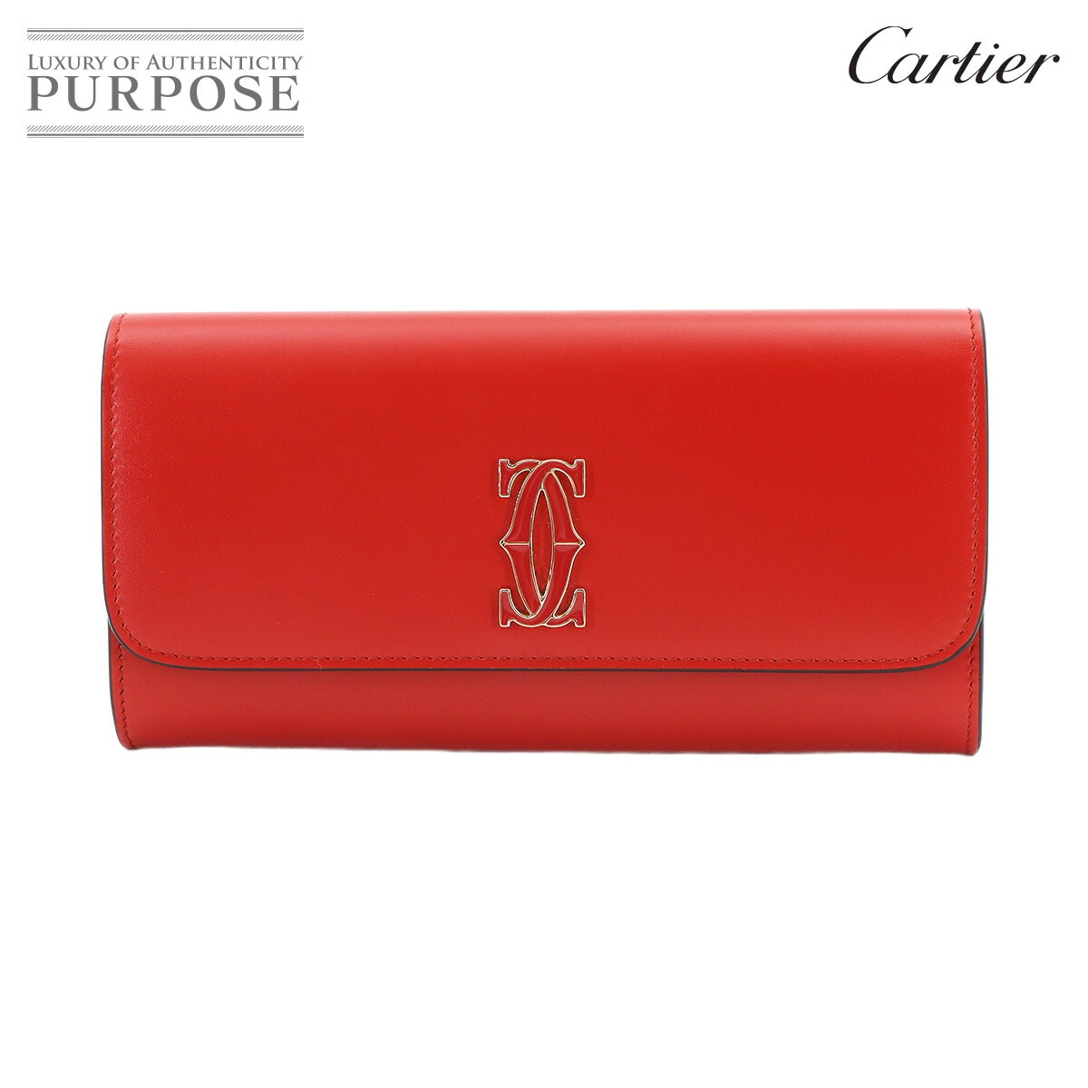 Cartier C ドゥ カルティエ 二つ折り 長財布 レザー レッド CRL3001998 ゴールド 金具 C De Cartier Wallet カルティエ 90326302