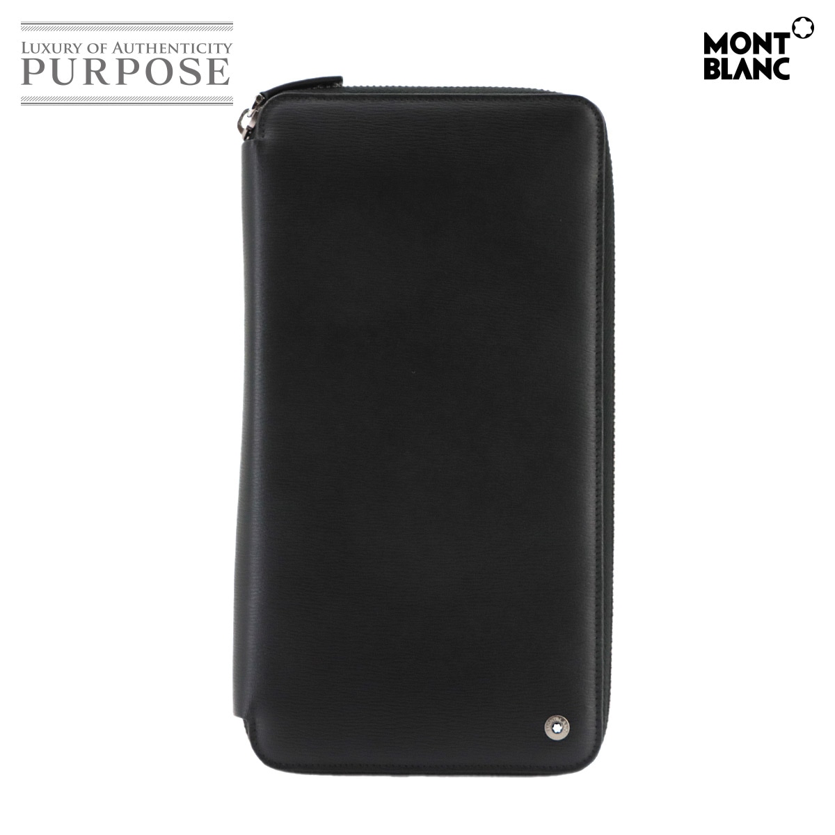 MONTBLANC ラウンドファスナー 長財布 レザー ブラック シルバー 金具 Long Wallet モンブラン 90327034