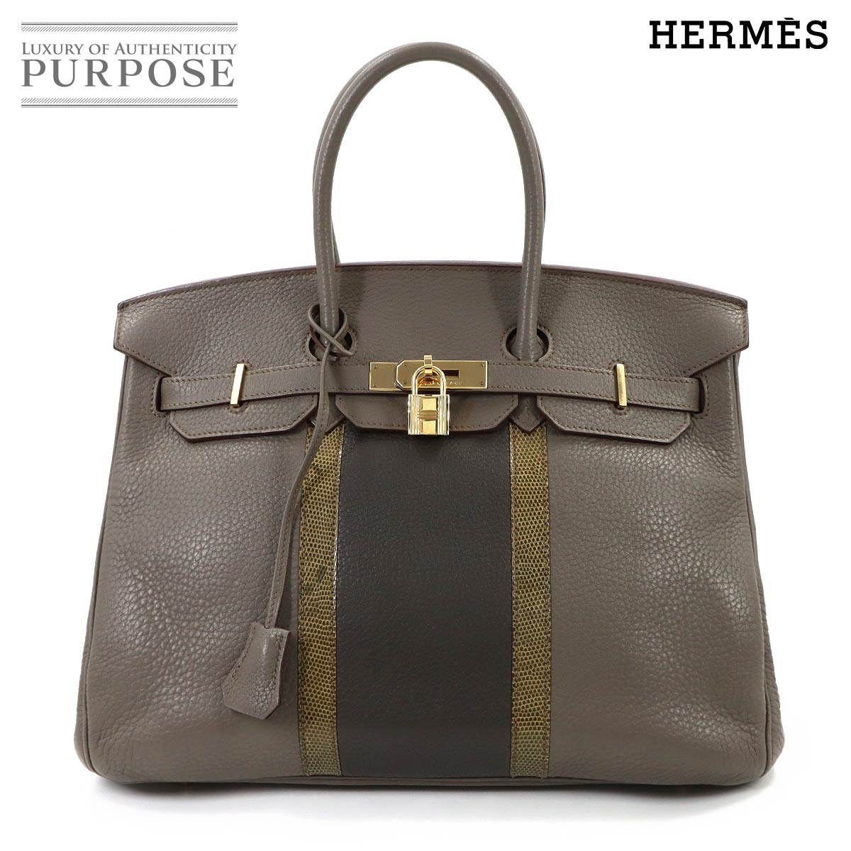 HERMES バーキン35 クラブ トリヨンクレマンス リザード エタン グラファイト グレーフォンセ ハンド バッグ □O刻印 Birkin Club エルメス 90322646
