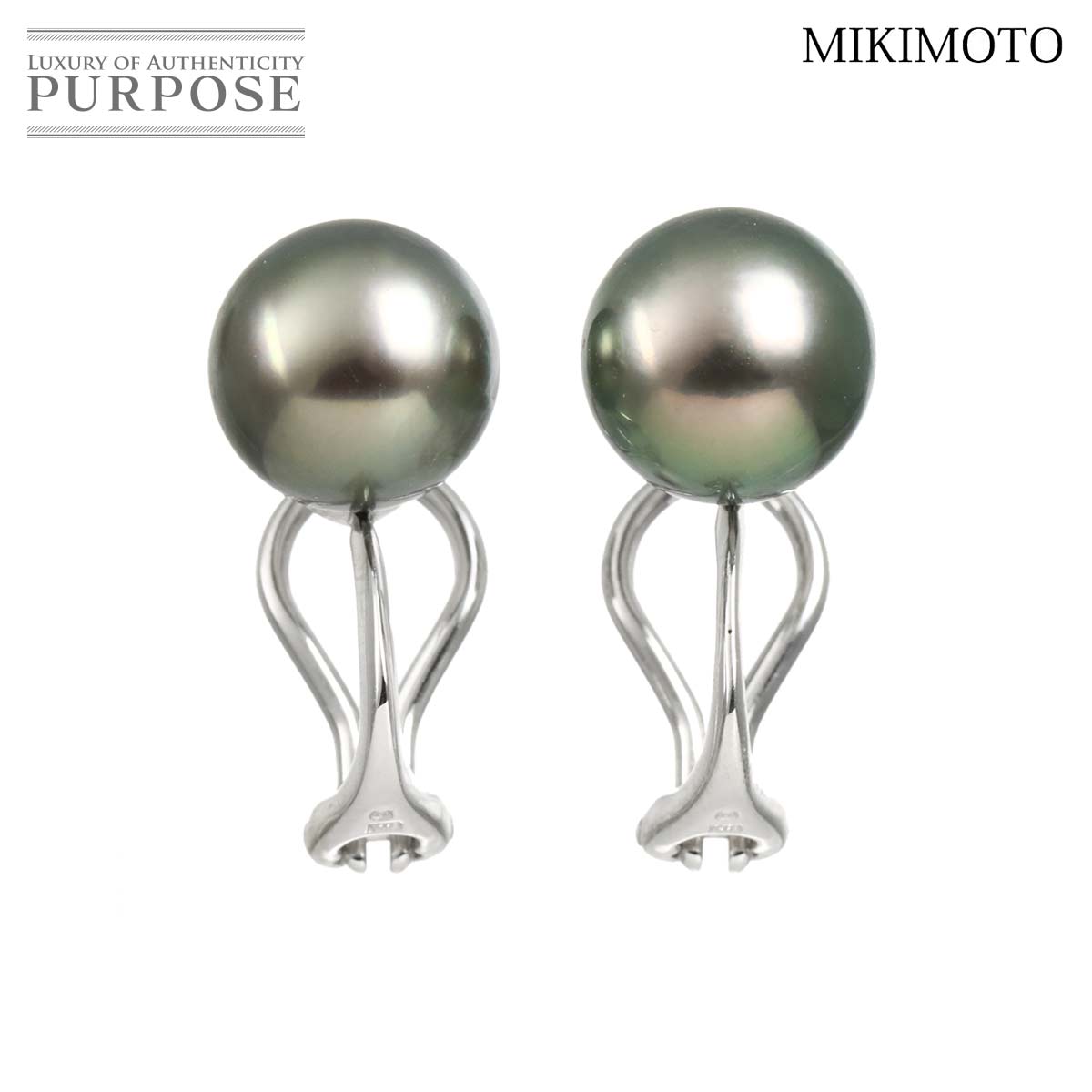 MIKIMOTO 黒蝶真珠 9.4mm イヤリング K18 WG ホワイトゴールド 750 パール South Sea pearl Earrings ミキモト 90311391
