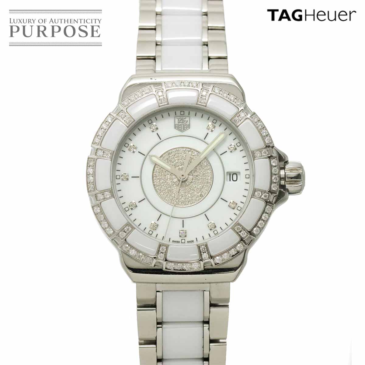 TAG Heuer フォーミュラ1 WAH121D 10P ダイヤ レディース 腕時計 デイト ダイヤベゼル ホワイト セラミック クォーツ ウォッチ Formula 1 タグホイヤー 90328097